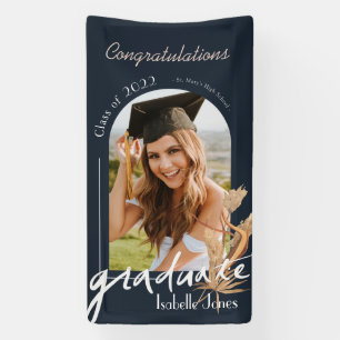 Boho Pampas Grass Navy Foto Afstuderen Banner