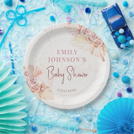 Boho Pampas Grass Neutral Baby shower Bohemian Papieren Bordje (Feest)