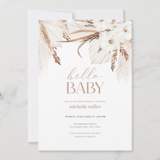 Boho Pampas Grass Neutral Baby shower Invitation Kaart (Voorkant)