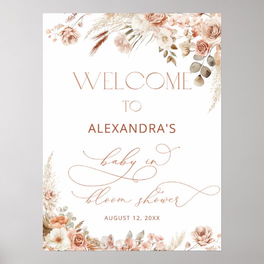 Boho Pampas Grass Neutral Baby shower Poster (Voorkant)