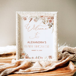 Boho Pampas Grass Neutral Baby shower Welkom Poster