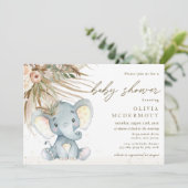Boho Pampas Grass Neutral Elephant Baby shower Kaart (Staand voorkant)