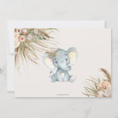 Boho Pampas Grass Neutral Elephant Baby shower Kaart (Achterkant)
