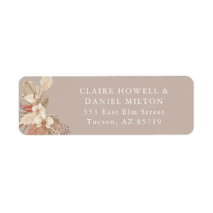 Boho Pampas Grass Neutrals Return Address Etiket