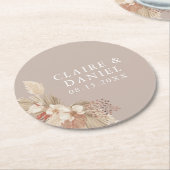 Boho Pampas Grass Neutrals Wedding Ronde Kartonnen Onderzetter (Gebogen)