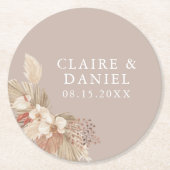 Boho Pampas Grass Neutrals Wedding Ronde Kartonnen Onderzetter (Voorkant)