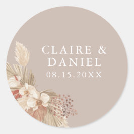 Boho Pampas Grass Neutrals Wedding Ronde Sticker