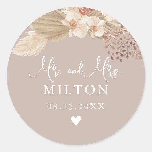 Boho Pampas Grass Neutrals Wedding Ronde Sticker (Voorkant)