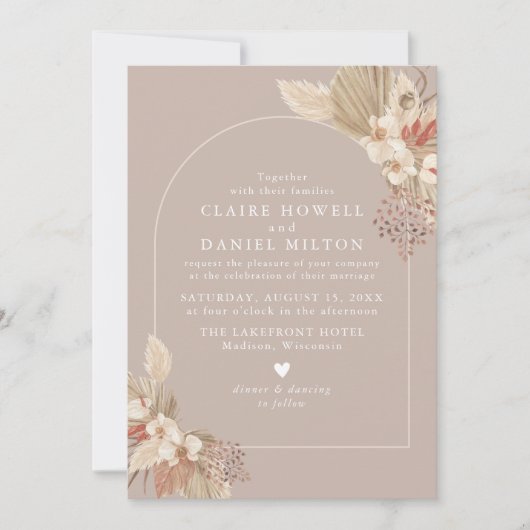 Boho Pampas Grass Neutrals Wedding Save The Date (Voorkant)
