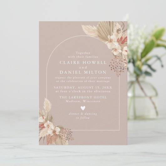 Boho Pampas Grass Neutrals Wedding Save The Date (Staand voorkant)