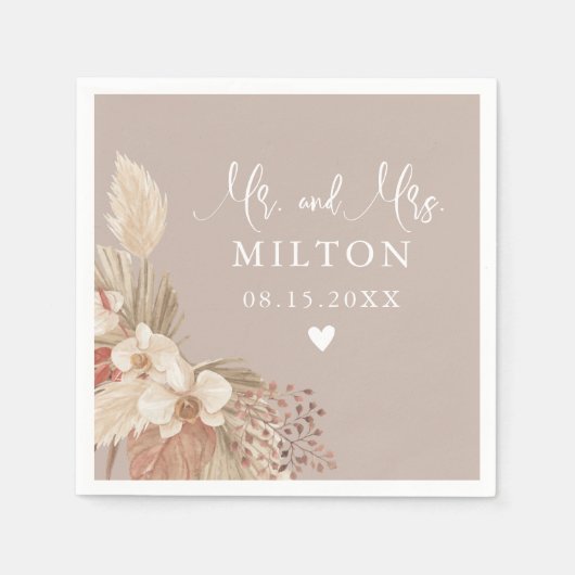 Boho Pampas Grass Neutrals Wedding Servet (Voorkant)