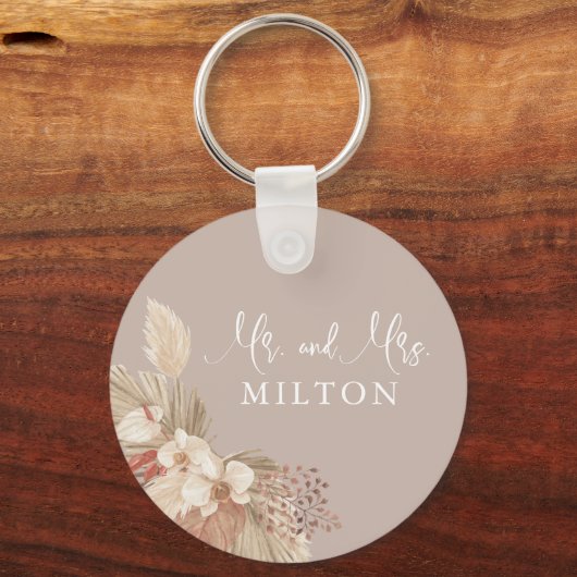 Boho Pampas Grass Neutrals Wedding Sleutelhanger (Voorkant)