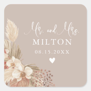 Boho Pampas Grass Neutrals Wedding Vierkante Sticker
