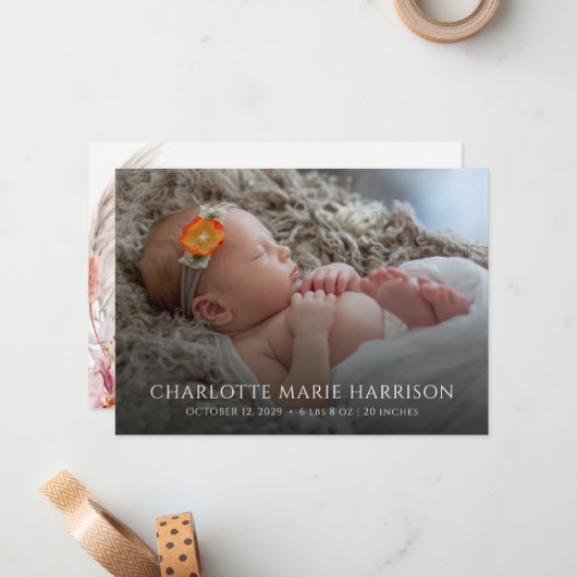 Boho Pampas Grass New Baby Foto Aankondiging (Voorkant / Achterkant in situ)