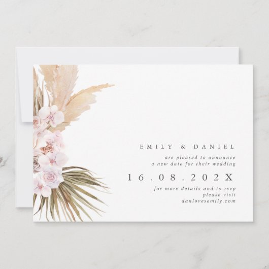 Boho Pampas Grass New Wedding Date Kaart (Voorkant)