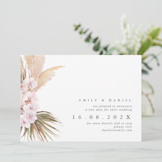 Boho Pampas Grass New Wedding Date Kaart (Staand voorkant)