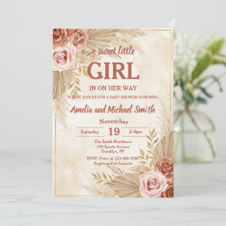 Boho Pampas Grass Oh Girl Baby Shower Kaart