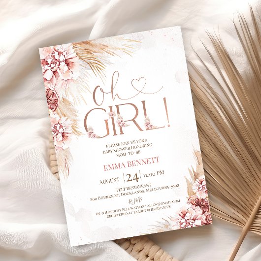 Boho Pampas Grass Oh Girl Baby shower Kaart