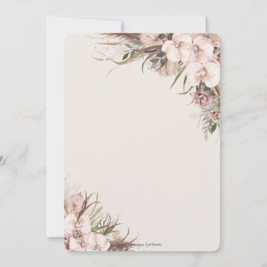 Boho Pampas Grass Orchid Floral Baby shower Kaart (Achterkant)