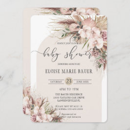 Boho Pampas Grass Orchid Floral Baby shower Kaart