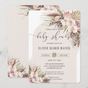 Boho Pampas Grass Orchid Floral Baby shower Kaart