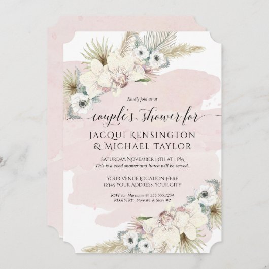 Boho Pampas Grass Orchid Floral Couples Shower Kaart (Voorkant / Achterkant)