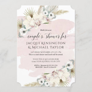 Boho Pampas Grass Orchid Floral Couples Shower Kaart