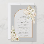 Boho Pampas Grass Orchid Floral Wedding Grey Kaart (Voorkant)