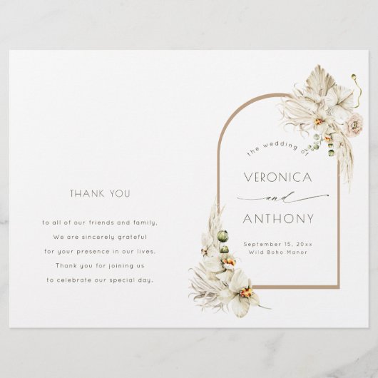 Boho Pampas Grass Orchid Floral Wedding Programme (Voorkant)