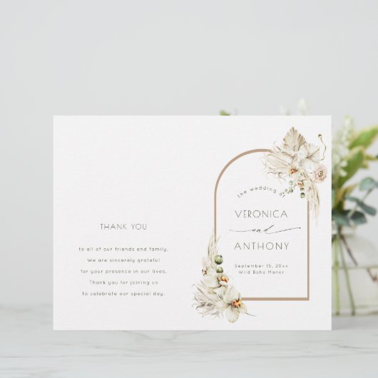 Boho Pampas Grass Orchid Floral Wedding Programme (Staand voorkant)