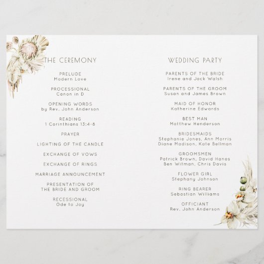 Boho Pampas Grass Orchid Floral Wedding Programme (Achterkant)