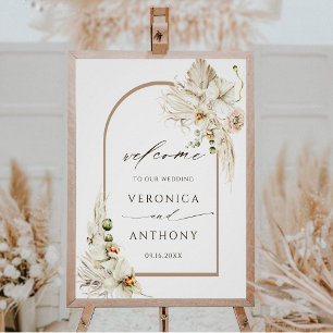 Boho Pampas Grass Orchid Floral Wedding Welkom Poster
