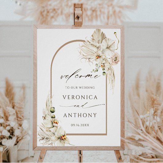 Boho Pampas Grass Orchid Floral Wedding Welkom Poster