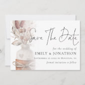 Boho Pampas Grass Overlay QR Code Weddenschap Save The Date (Voorkant)