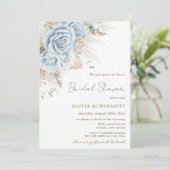 Boho Pampas Grass Pastel Blue Floral Vrijgezellenf Kaart (Staand voorkant)