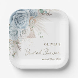 Boho Pampas Grass Pastel Blue Floral Vrijgezellenf Papieren Bordje
