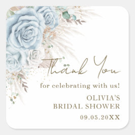 Boho Pampas Grass Pastel Blue Floral Vrijgezellenf Vierkante Sticker