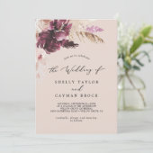 Boho Pampas Grass | Peach Monogram back Weddenscha Kaart (Staand voorkant)