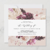 Boho Pampas Grass Peach Square Weddenschap Kaart (Voorkant)