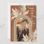 Boho Pampas Grass Photo Afstuderen Invitation Kaart (Voorkant)
