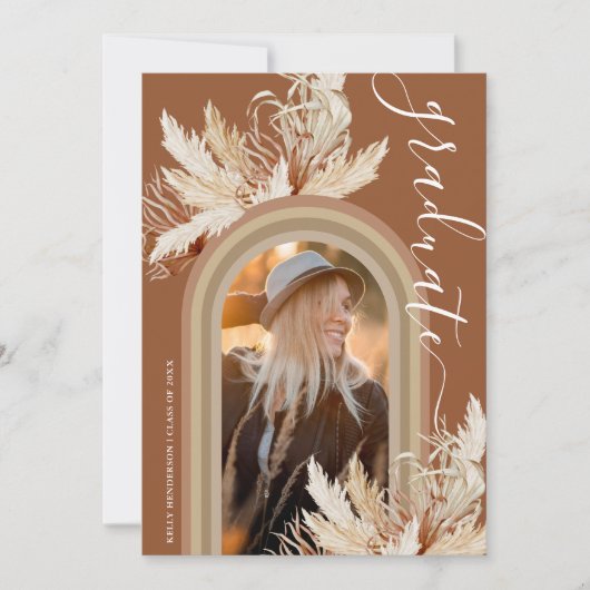 Boho Pampas Grass Photo Afstuderen Invitation Kaart (Voorkant)