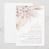 Boho Pampas Grass Pink Baby shower Kaart (Voorkant / Achterkant)