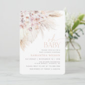 Boho Pampas Grass Pink Baby shower Kaart (Staand voorkant)