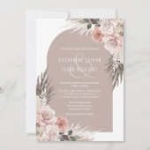 Boho Pampas Grass Pink Floral Wedding Kaart (Voorkant)