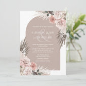 Boho Pampas Grass Pink Floral Wedding Kaart (Staand voorkant)