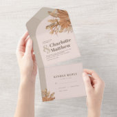 Boho Pampas Grass Pink Wedding All In One Uitnodiging (Afscheurbaar)