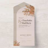 Boho Pampas Grass Pink Wedding All In One Uitnodiging (Binnen)