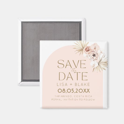 Boho Pampas Grass Pink Wedding Save the Date Magneet (Voorkant / Achterkant)