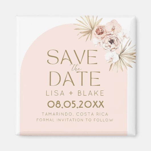 Boho Pampas Grass Pink Wedding Save the Date Magneet (Voorkant)