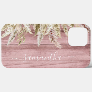 Boho Pampas Grass Pink Wood Kijk Monogram Case-Mate iPhone Case